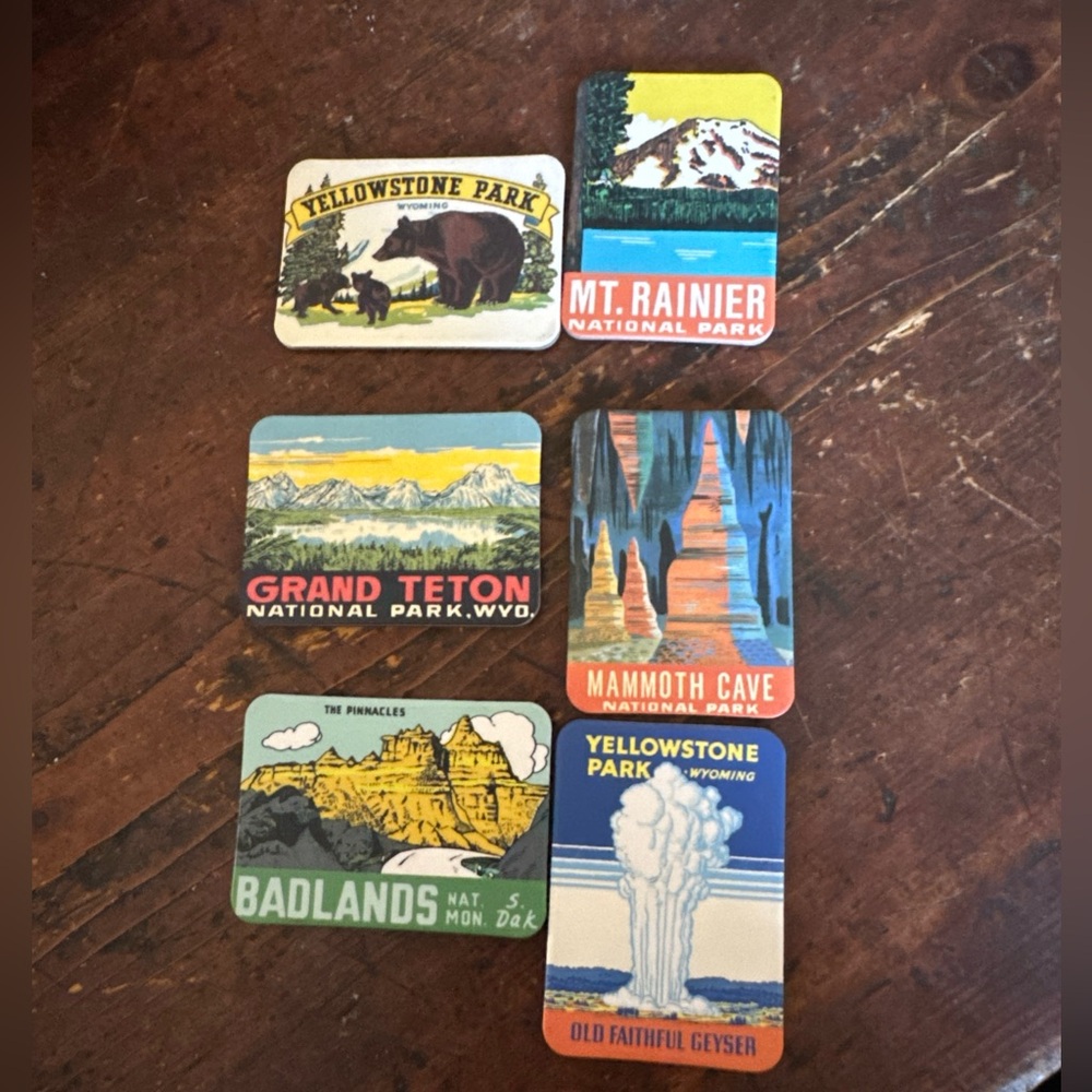 Vintage WPA Style National Park Magnet Set (6) Yellowstone, Grand Teton, Badland